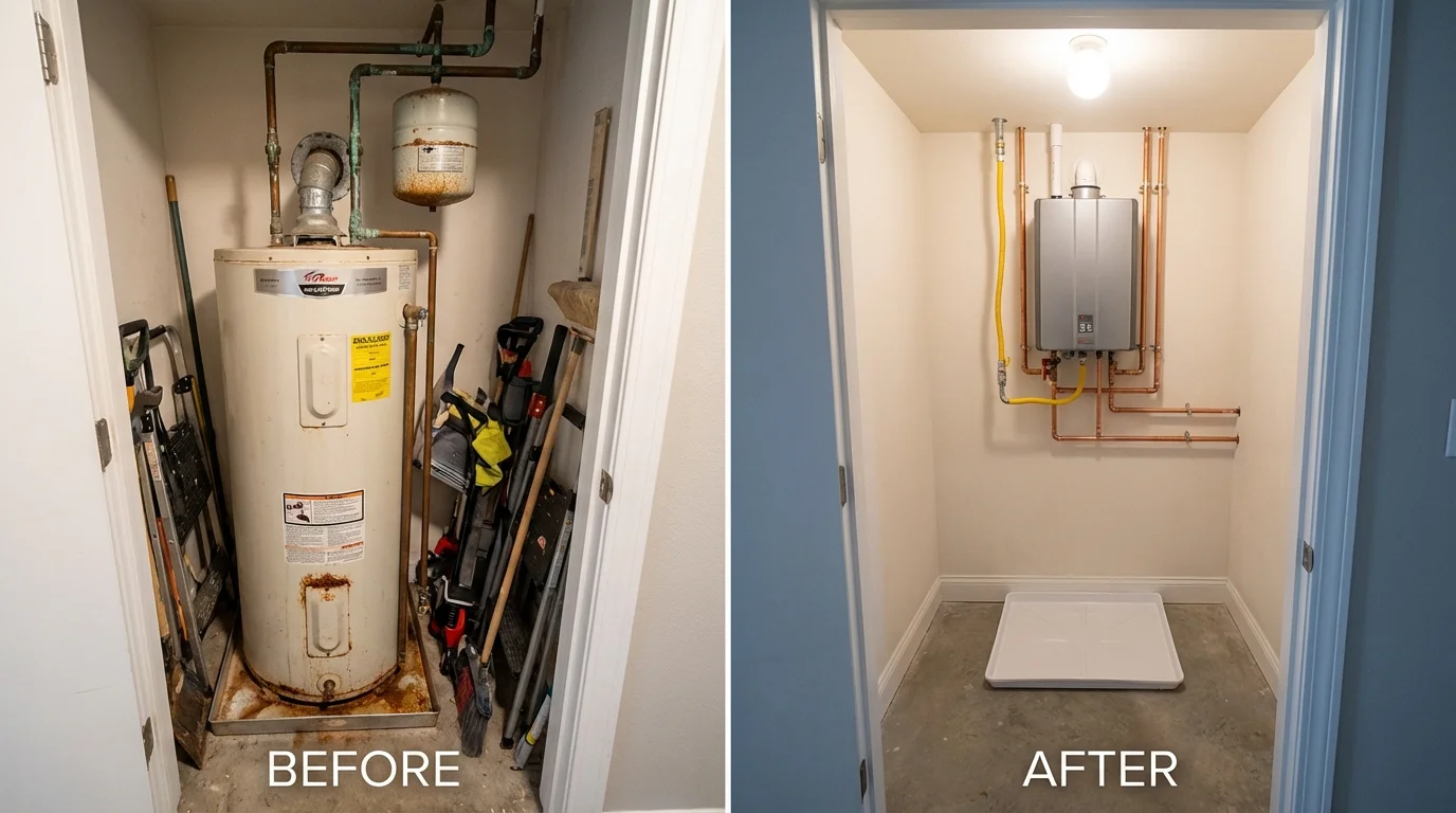Tank water heater versus wall-mounted tankless unit comparison for Mammoth Lakes, CA homeowners