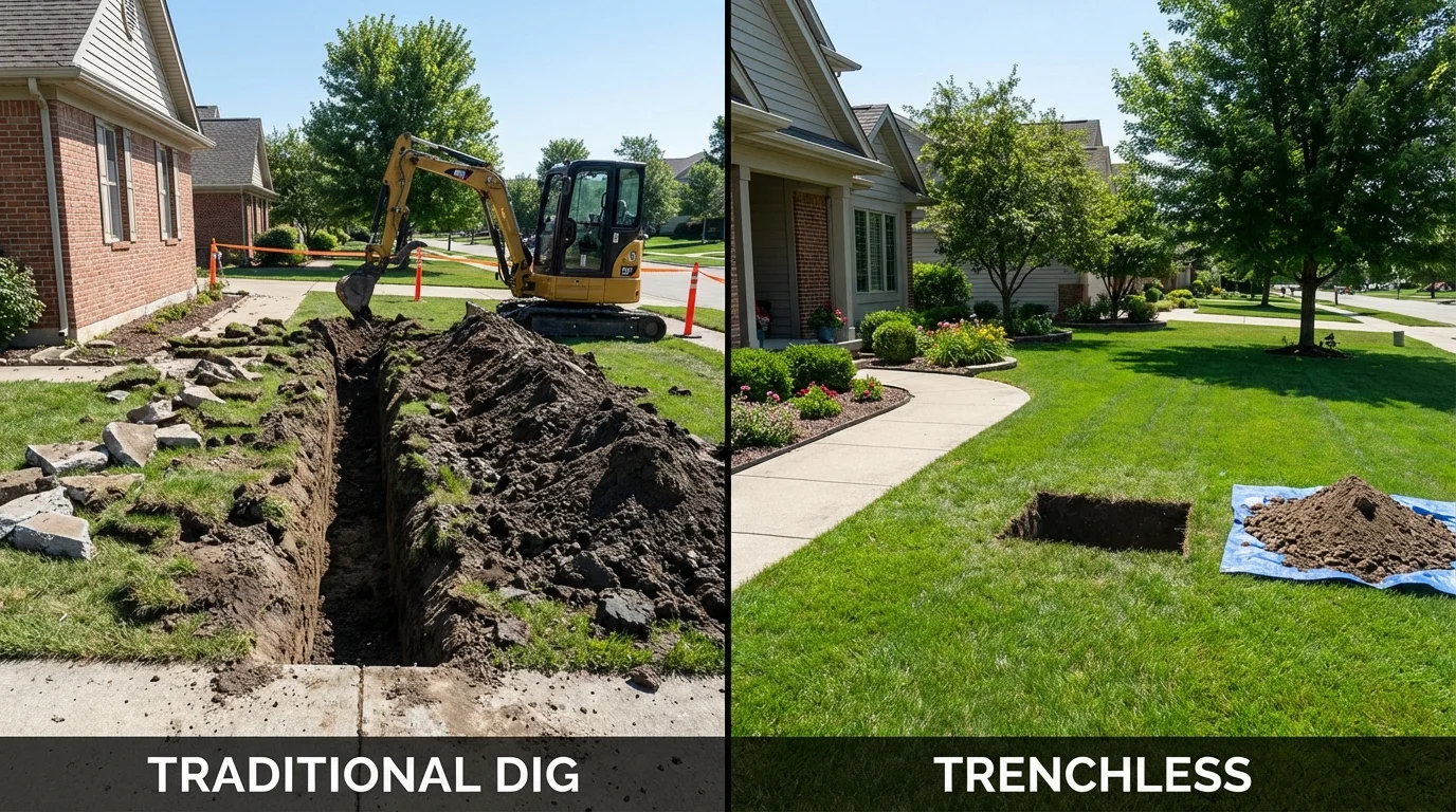 Trenchless sewer repair with minimal yard damage versus traditional excavation in Mammoth Lakes, CA